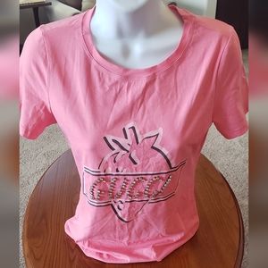 Pink novelty short sleeve tee with rhinestones, size S - NEW